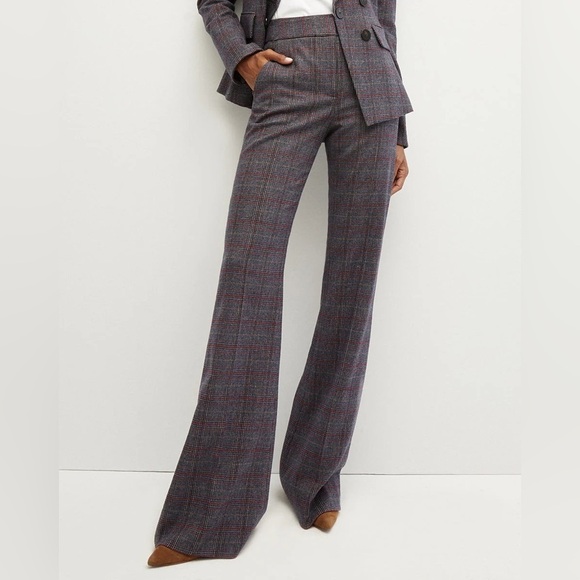 new Veronica Beard lebone gray wool plaid flare trousers - Picture 1 of 10